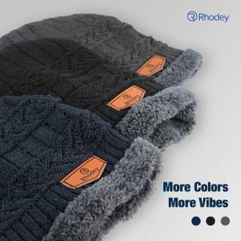 Rhodey topi kupluk rajut pria wanita poliester winter beanie hat (5)